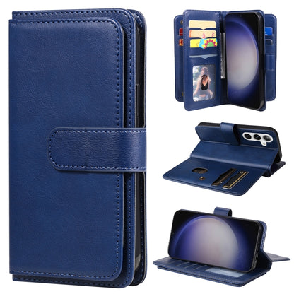 For Samsung Galaxy S25 / S24 5G Multi-Function Wallet 10 Card Slots Leather Phone Case(Dark Blue) - Galaxy S25 5G Cases by buy2fix | Online Shopping UK | buy2fix