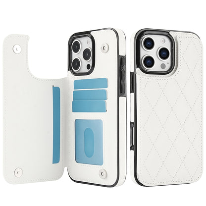 For iPhone 16 Pro Double Buckle Rhombic PU Leather Phone Case(White) - iPhone 16 Pro Cases by buy2fix | Online Shopping UK | buy2fix