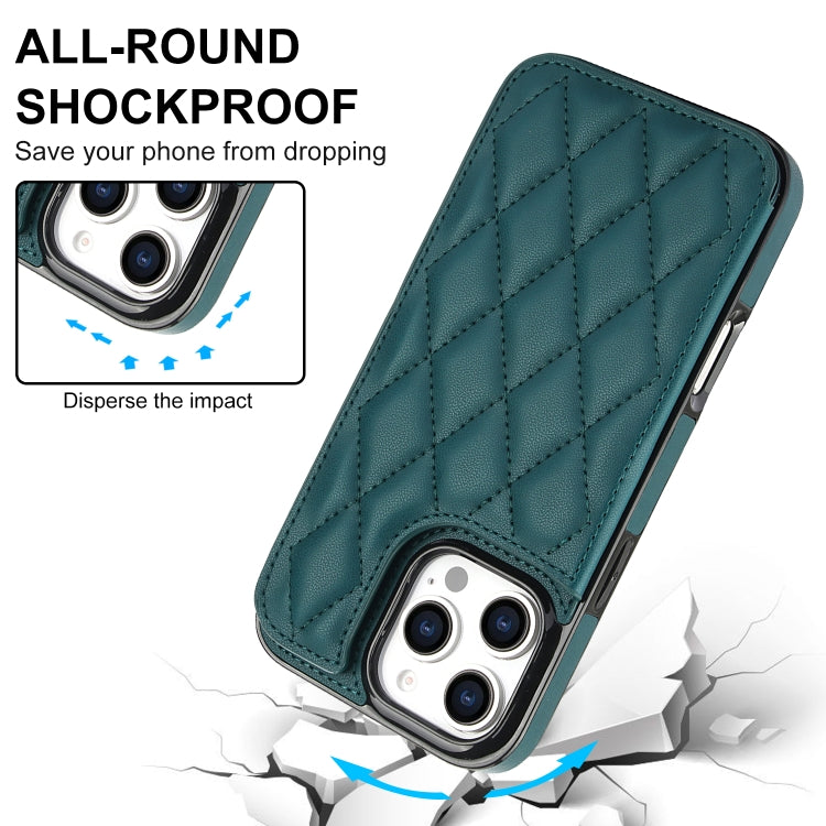 For iPhone 16 Pro Double Buckle Rhombic PU Leather Phone Case(Green) - iPhone 16 Pro Cases by buy2fix | Online Shopping UK | buy2fix