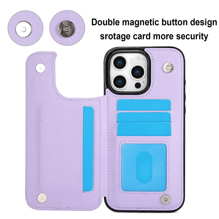 For iPhone 16 Pro Double Buckle Rhombic PU Leather Phone Case(Purple) - iPhone 16 Pro Cases by buy2fix | Online Shopping UK | buy2fix