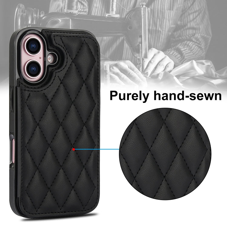 For iPhone 16 Plus Double Buckle Rhombic PU Leather Phone Case(Black) - iPhone 16 Plus Cases by buy2fix | Online Shopping UK | buy2fix