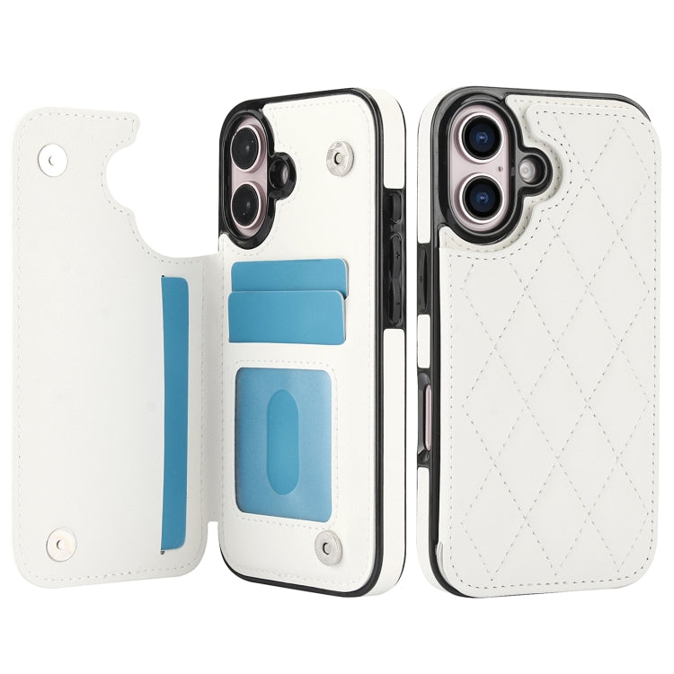 For iPhone 16 Double Buckle Rhombic PU Leather Phone Case(White) - iPhone 16 Cases by buy2fix | Online Shopping UK | buy2fix