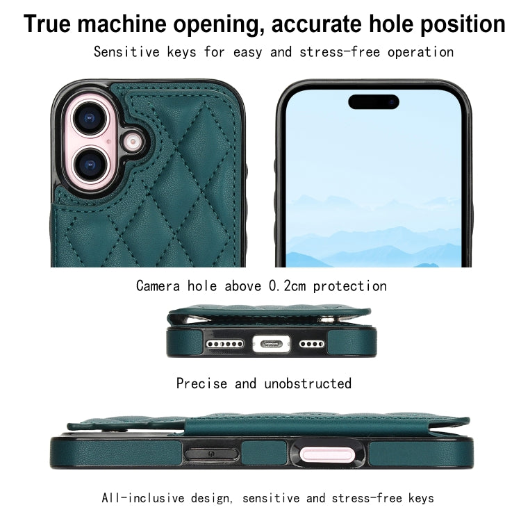 For iPhone 16 Double Buckle Rhombic PU Leather Phone Case(Green) - iPhone 16 Cases by buy2fix | Online Shopping UK | buy2fix