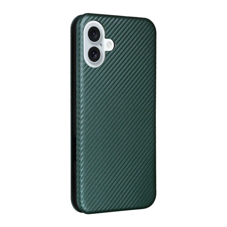 For iPhone 16 Carbon Fiber Texture Flip Leather Phone Case(Green) - iPhone 16 Cases by buy2fix | Online Shopping UK | buy2fix