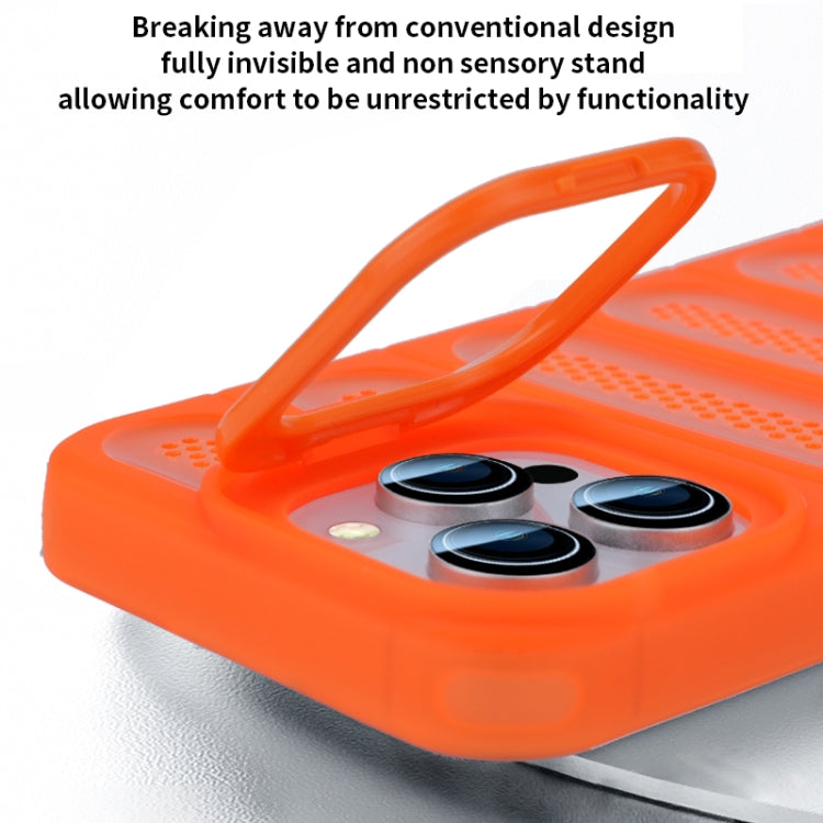 For iPhone 16 Invisible Holder Cooling Phone Case(Transparent Orange) - iPhone 16 Cases by buy2fix | Online Shopping UK | buy2fix