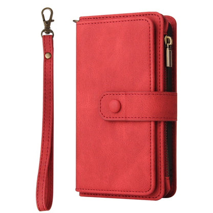 For iPhone SE 2024 Skin Feel Multi Card Slots Zipper Wallet Leather Phone Case(Red) - More iPhone Cases by buy2fix | Online Shopping UK | buy2fix