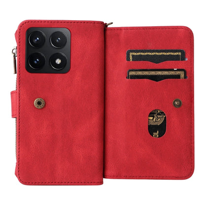 For Xiaomi 14T Skin Feel Multi Card Slots Zipper Wallet Leather Phone Case(Red) - 14T Cases by buy2fix | Online Shopping UK | buy2fix