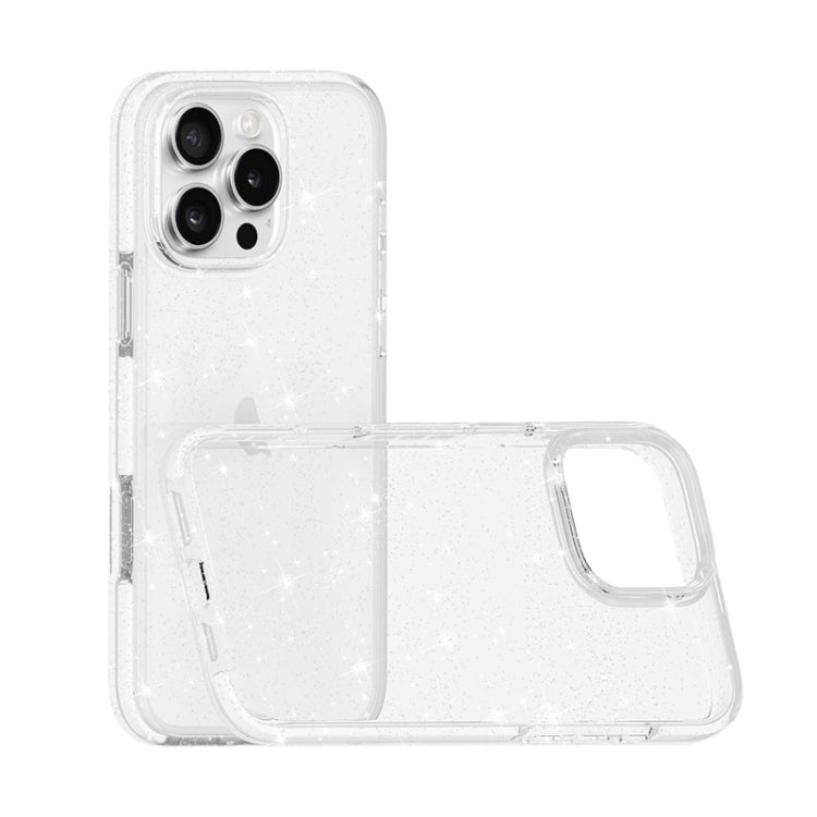 For iPhone 16 Dual Color Clear Glitter TPU + TPE Full Coverage Phone Case(Glitter White) - iPhone 16 Cases by buy2fix | Online Shopping UK | buy2fix