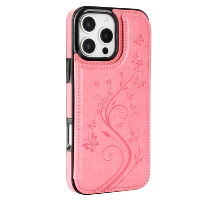 For iPhone 16 Pro Double Buckle Butterfly Embossing PU Phone Case(Pink) - iPhone 16 Pro Cases by buy2fix | Online Shopping UK | buy2fix