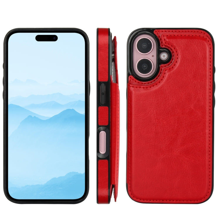 For iPhone 16 Double Buckle Crazy Horse Texture PU Phone Case(Red) - iPhone 16 Cases by buy2fix | Online Shopping UK | buy2fix