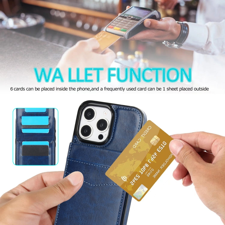 For iPhone 16 Pro Max Solid Color Card Slots Bracket PU Phone Case(Blue) - iPhone 16 Pro Max Cases by buy2fix | Online Shopping UK | buy2fix