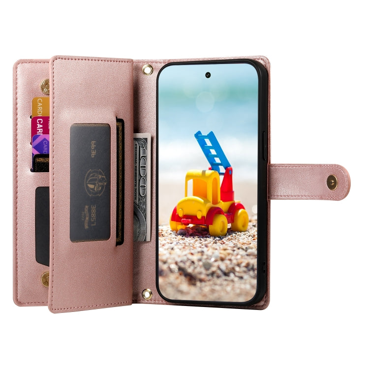 For Google Pixel 9 Pro XL Nine Card-slot Zipper Wallet Bag Leather Phone Case(Pink) - Google Cases by buy2fix | Online Shopping UK | buy2fix