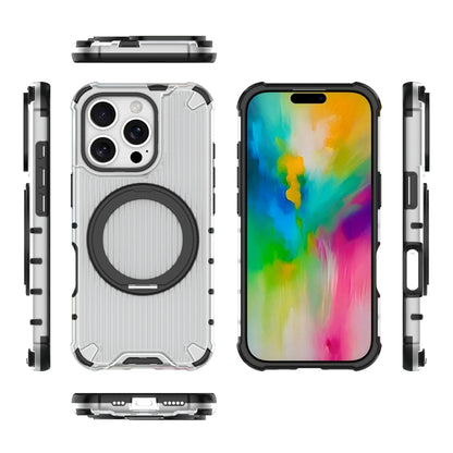 For iPhone 16 Pro Grating 360 Degree Rotating Holder Shockproof Phone Case(Transparent) - iPhone 16 Pro Cases by buy2fix | Online Shopping UK | buy2fix