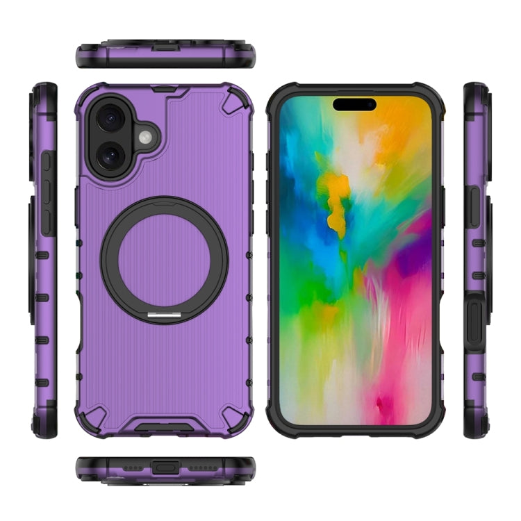 For iPhone 16 Plus Grating 360 Degree Rotating Holder Shockproof Phone Case(Purple) - iPhone 16 Plus Cases by buy2fix | Online Shopping UK | buy2fix