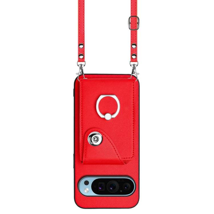 For Google Pixel 9 Pro XL Organ Card Bag Ring Holder Phone Case with Long Lanyard(Red) - Google Cases by buy2fix | Online Shopping UK | buy2fix