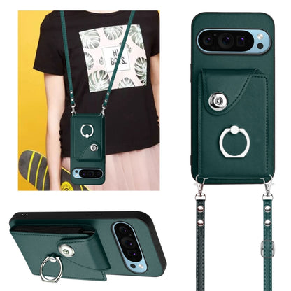 For Google Pixel 9 Pro XL Organ Card Bag Ring Holder Phone Case with Long Lanyard(Green) - Google Cases by buy2fix | Online Shopping UK | buy2fix