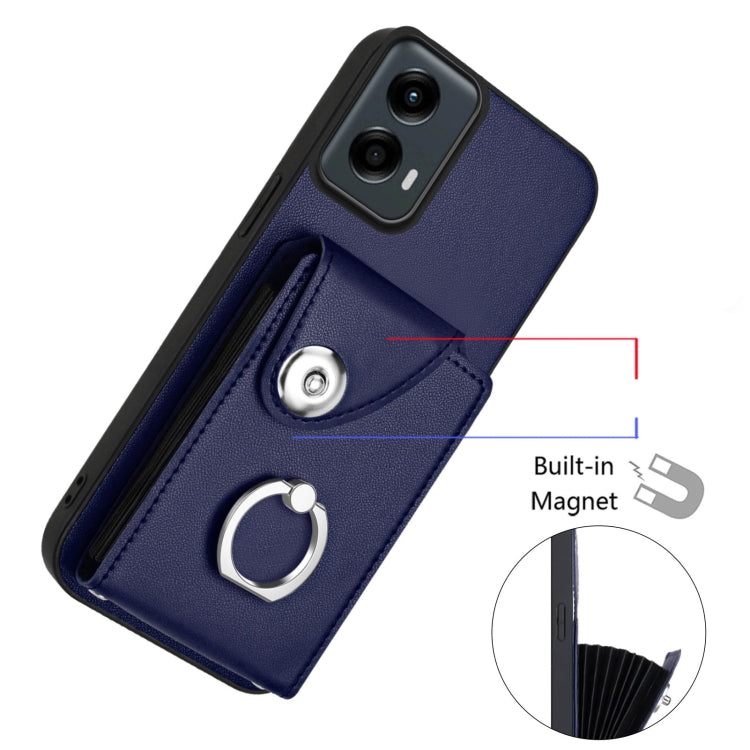 For Motorola Moto G 5G 2024 Organ Card Bag Ring Holder Phone Case with Long Lanyard(Blue) - Motorola Cases by buy2fix | Online Shopping UK | buy2fix