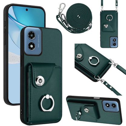 For Motorola Moto G Play 2024 5G Organ Card Bag Ring Holder Phone Case with Long Lanyard(Green) - Motorola Cases by buy2fix | Online Shopping UK | buy2fix