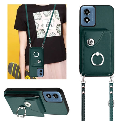 For Motorola Moto G Play 2024 5G Organ Card Bag Ring Holder Phone Case with Long Lanyard(Green) - Motorola Cases by buy2fix | Online Shopping UK | buy2fix