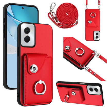 For Motorola Moto G Power 2024 5G Organ Card Bag Ring Holder Phone Case with Long Lanyard(Red) - Motorola Cases by buy2fix | Online Shopping UK | buy2fix