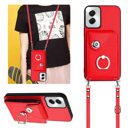 For Motorola Moto G Power 2024 5G Organ Card Bag Ring Holder Phone Case with Long Lanyard(Red) - Motorola Cases by buy2fix | Online Shopping UK | buy2fix