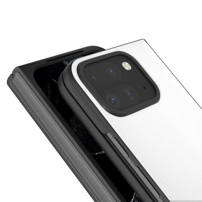 For Google Pixel 9 Pro Fold PU Leather Black Frame Full Coverage Phone Case(White) - Google Cases by buy2fix | Online Shopping UK | buy2fix