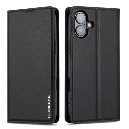 For iPhone 16 LC.IMEEKE L1 Series Frosted Fine Texture PU Phone Case(Black) - iPhone 16 Cases by LC.IMEEKE | Online Shopping UK | buy2fix