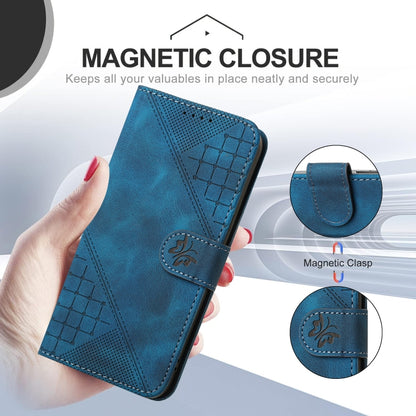 For iPhone 16 Pro YX0080 Grid Butterfly Embossed Pattern Flip Leather Phone Case with Lanyard(Dark Blue) - iPhone 16 Pro Cases by buy2fix | Online Shopping UK | buy2fix