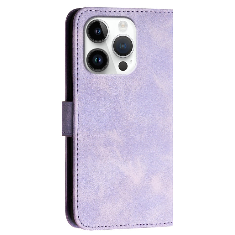 For iPhone 16 Pro YX0080 Grid Butterfly Embossed Pattern Flip Leather Phone Case with Lanyard(Light Purple) - iPhone 16 Pro Cases by buy2fix | Online Shopping UK | buy2fix