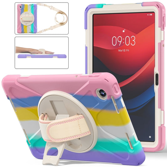 For Lenovo Tab M11 /Xiaomi Pad 11 2024 Rotatable Holder Silicone Hybrid PC Tablet Case with Shoulder Strap(Colorful Pink) - Lenovo by buy2fix | Online Shopping UK | buy2fix