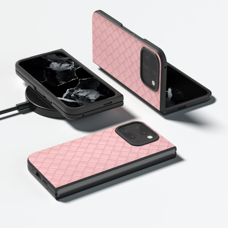 For Google Pixel 9 Pro Fold Black Frame Woven Texture PU Phone Case(Pink) - Google Cases by buy2fix | Online Shopping UK | buy2fix