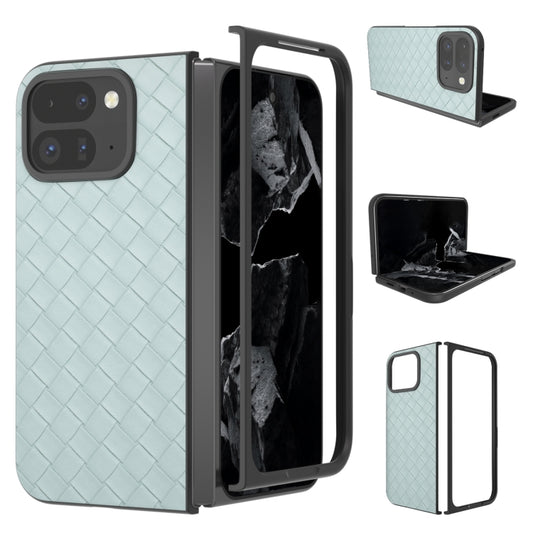 For Google Pixel 9 Pro Fold Black Frame Woven Texture PU Phone Case(Light Blue) - Google Cases by buy2fix | Online Shopping UK | buy2fix