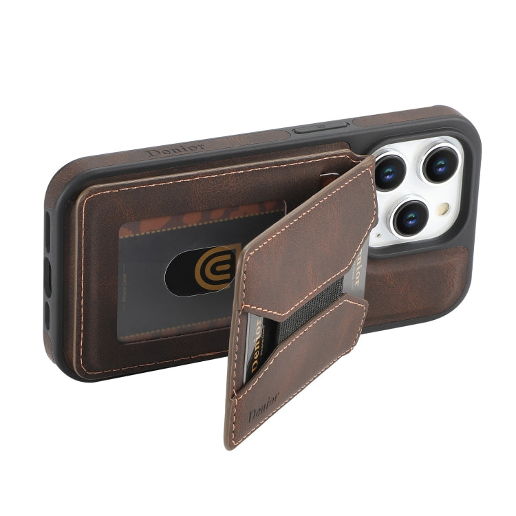 For iPhone 15 Pro Max Denior D17 Skin Feel MagSafe Detachable Card Slot Phone Case(Brown) - iPhone 15 Pro Max Cases by Denior | Online Shopping UK | buy2fix