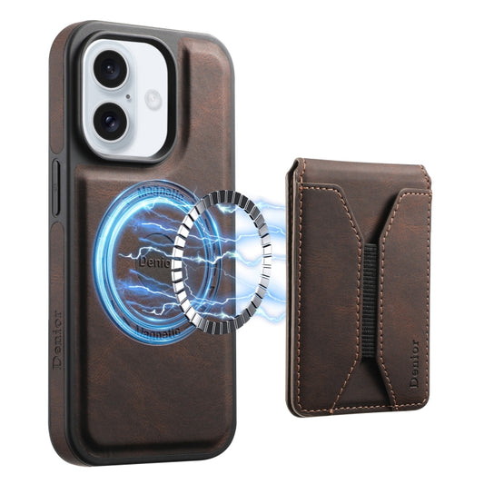 For iPhone 16 Denior D17 Skin Feel MagSafe Detachable Card Slot Phone Case(Brown) - iPhone 16 Cases by Denior | Online Shopping UK | buy2fix