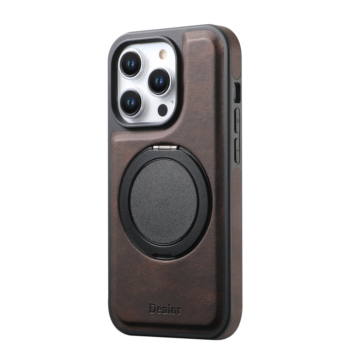 For iPhone 14 Pro Denior A14 Skin Feel Rotating Holder MagSafe Phone Case(Brown) - iPhone 14 Pro Cases by Denior | Online Shopping UK | buy2fix