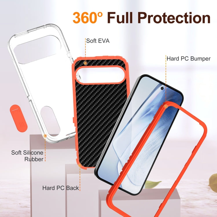 For Google Pixel 9 Rugged PC + Silicone Phone Case with Holder(Transparent+Orange) - Google Cases by buy2fix | Online Shopping UK | buy2fix