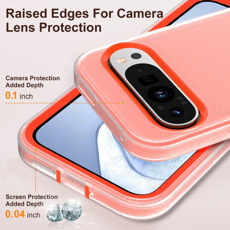 For Google Pixel 9 Rugged PC + Silicone Phone Case with Holder(Transparent+Orange) - Google Cases by buy2fix | Online Shopping UK | buy2fix