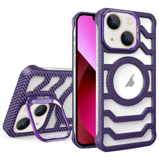 For iPhone 13 Borderless Carbon Fiber Lens Protection Bracket MagSafe Phone Case(Purple) - iPhone 13 Cases by buy2fix | Online Shopping UK | buy2fix