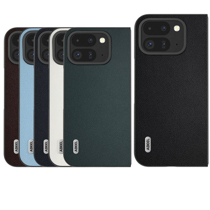 For Google Pixel 9 Pro Fold ABEEL Genuine Leather Elegant Black Edge Phone Case(White) - Google Cases by buy2fix | Online Shopping UK | buy2fix