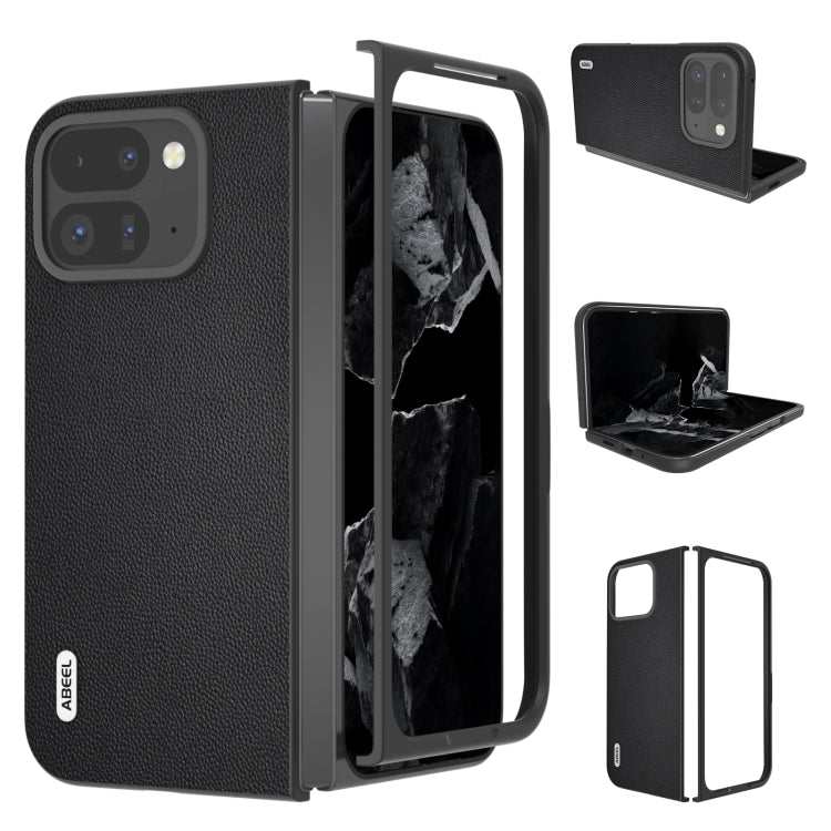 For Google Pixel 9 Pro Fold ABEEL Genuine Leather Elegant Black Edge Phone Case(Black) - Google Cases by buy2fix | Online Shopping UK | buy2fix