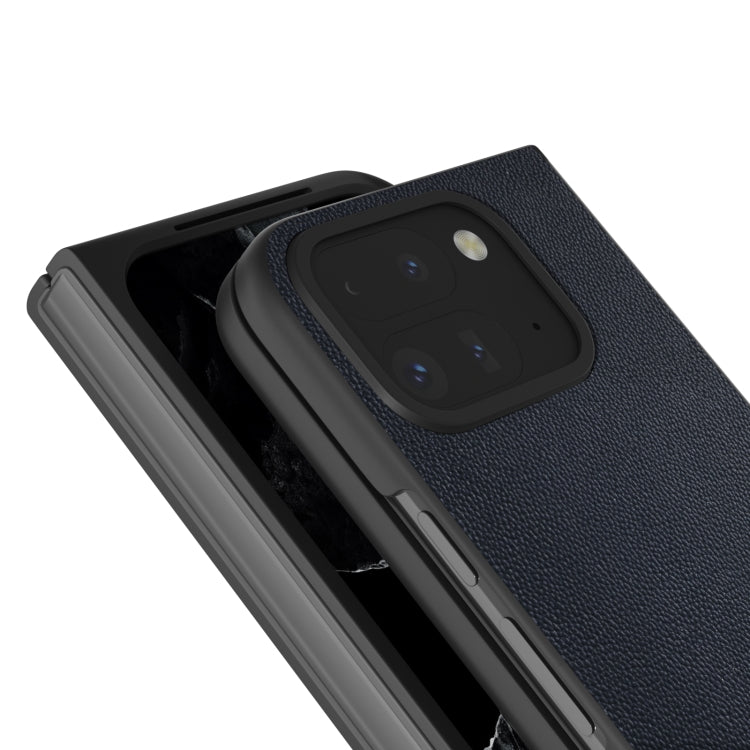 For Google Pixel 9 Pro Fold ABEEL Genuine Leather Elegant Black Edge Phone Case(Blue) - Google Cases by buy2fix | Online Shopping UK | buy2fix