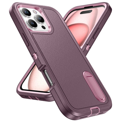 For iPhone 16 Pro Rugged PC + Silicone Phone Case with Holder(Purple+Pink) - iPhone 16 Pro Cases by buy2fix | Online Shopping UK | buy2fix