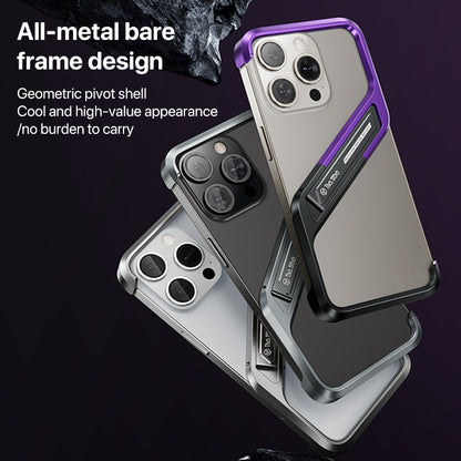 For iPhone 14 Pro Max S-shaped Stand Frameless Metal Phone Case(Black Purple) - iPhone 14 Pro Max Cases by buy2fix | Online Shopping UK | buy2fix