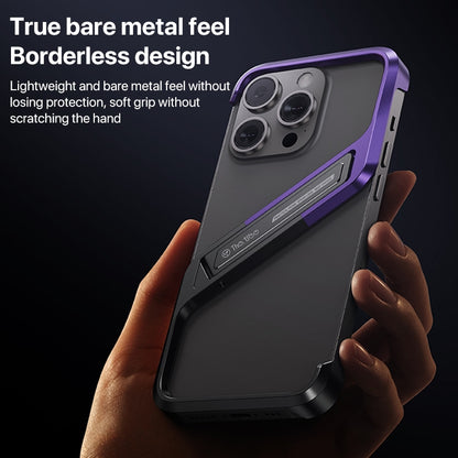 For iPhone 14 Pro Max S-shaped Stand Frameless Metal Phone Case(Black Purple) - iPhone 14 Pro Max Cases by buy2fix | Online Shopping UK | buy2fix