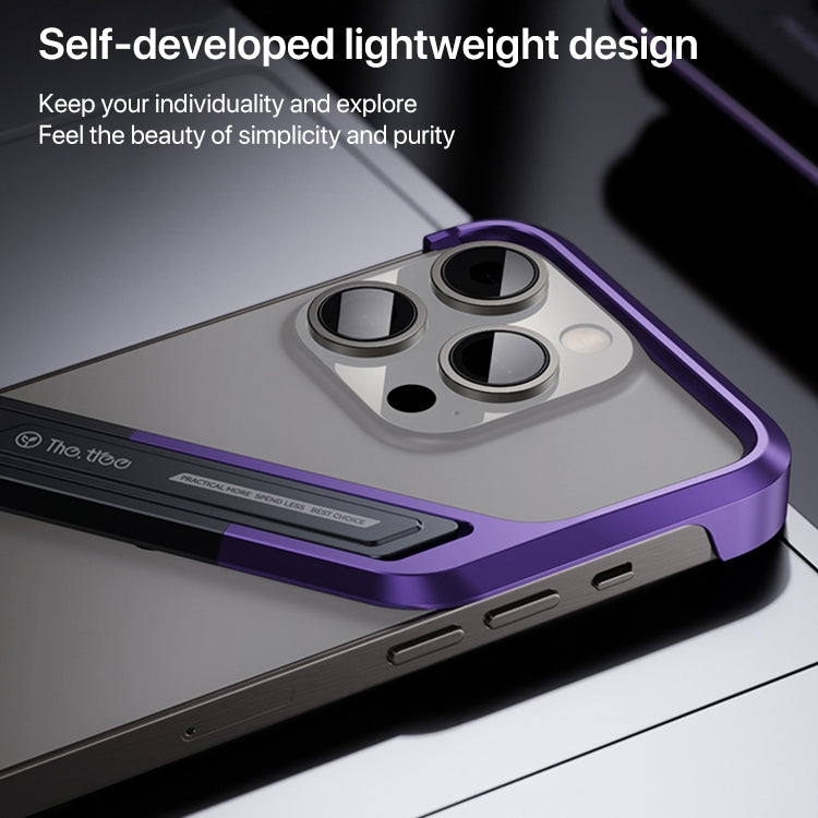 For iPhone 15 Pro S-shaped Stand Frameless Metal Phone Case(Black Purple) - iPhone 15 Pro Cases by buy2fix | Online Shopping UK | buy2fix