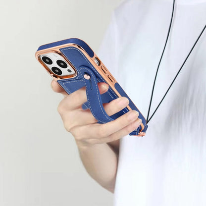 For iPhone 15 Pro Max VIETAO Card Slot Wristband Phone Case with Lanyard(Blue) - iPhone 15 Pro Max Cases by VIETAO | Online Shopping UK | buy2fix