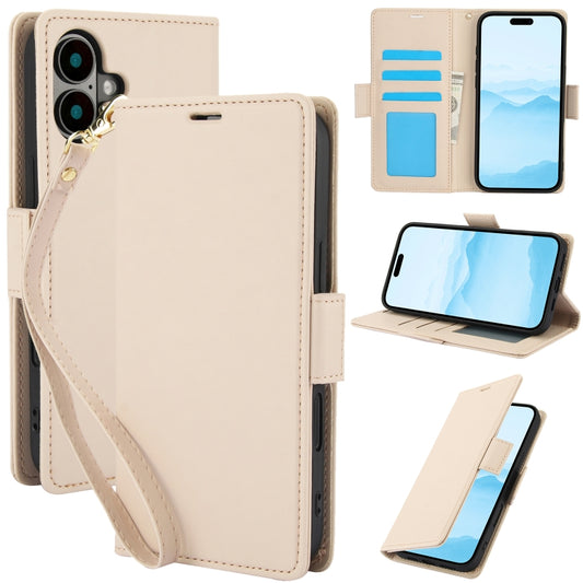 For iPhone 16 Side Buckle RFID Anti-theft Leather Phone Case(Apricot) - iPhone 16 Cases by buy2fix | Online Shopping UK | buy2fix