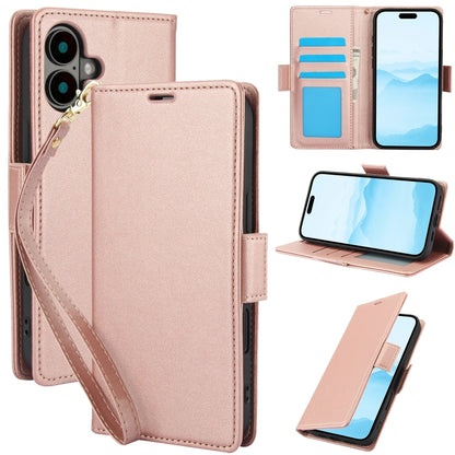 For iPhone 16 Plus Side Buckle RFID Anti-theft Leather Phone Case(Rose Gold) - iPhone 16 Plus Cases by buy2fix | Online Shopping UK | buy2fix