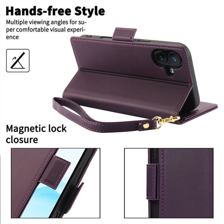 For iPhone 16 Plus Side Buckle RFID Anti-theft Leather Phone Case(Dark Purple) - iPhone 16 Plus Cases by buy2fix | Online Shopping UK | buy2fix