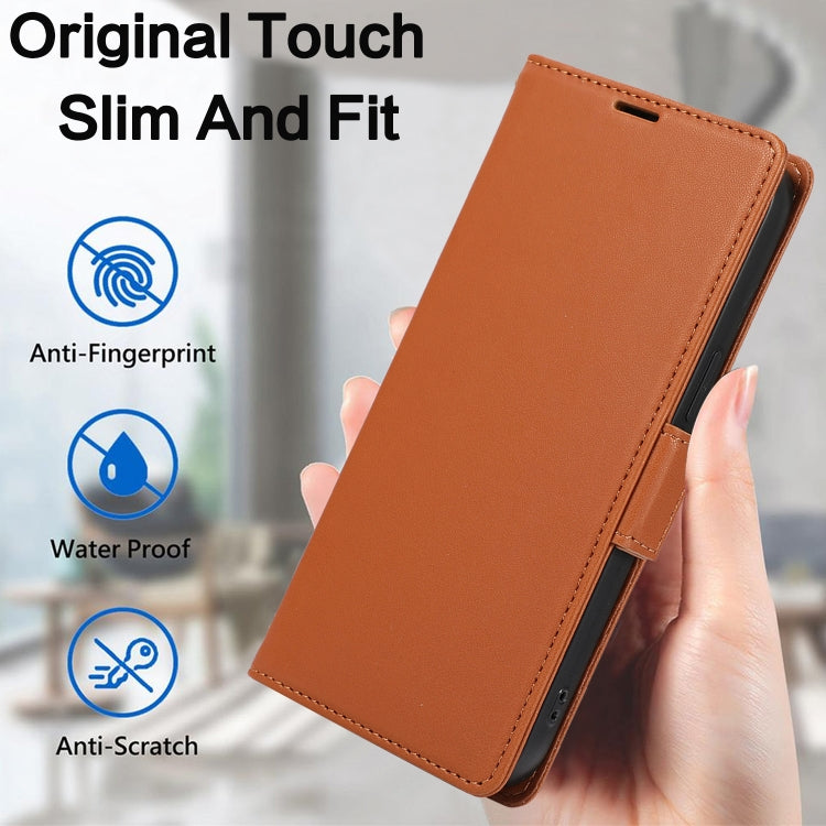 For iPhone 16 Pro Side Buckle RFID Anti-theft Leather Phone Case(Brown) - iPhone 16 Pro Cases by buy2fix | Online Shopping UK | buy2fix